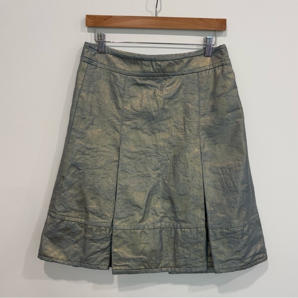 Charles Nolan Floral Jacquard Gold Metallic Coated A-Line Pleated Skirt Size 4 - Picture 11 of 12